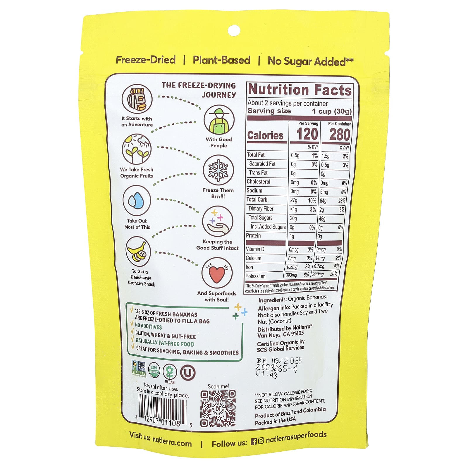 Natierra, Organic Freeze-Dried Bananas, 2.5 oz (71 g) - Image 2