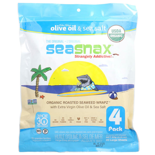 SeaSnax, Organic Roasted Seaweed Wrapz™, Olive Oil & Sea Salt, 20 Large Sheets, 2.16 oz (60 g) - Image 1