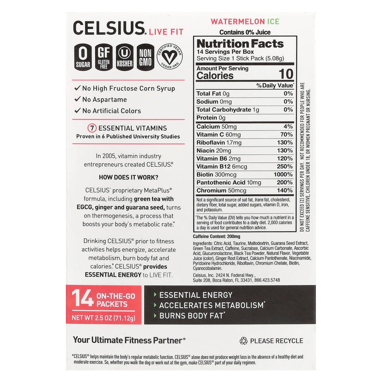 Boost Metabolism with Celsius Live Fit Watermelon Ice Energy Drink - Image 2