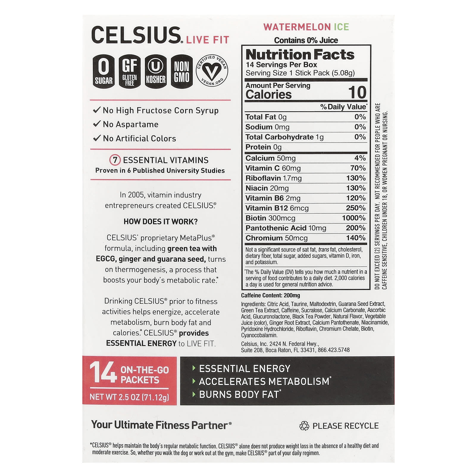 Boost Metabolism with Celsius Live Fit Watermelon Ice Energy Drink - Image 2
