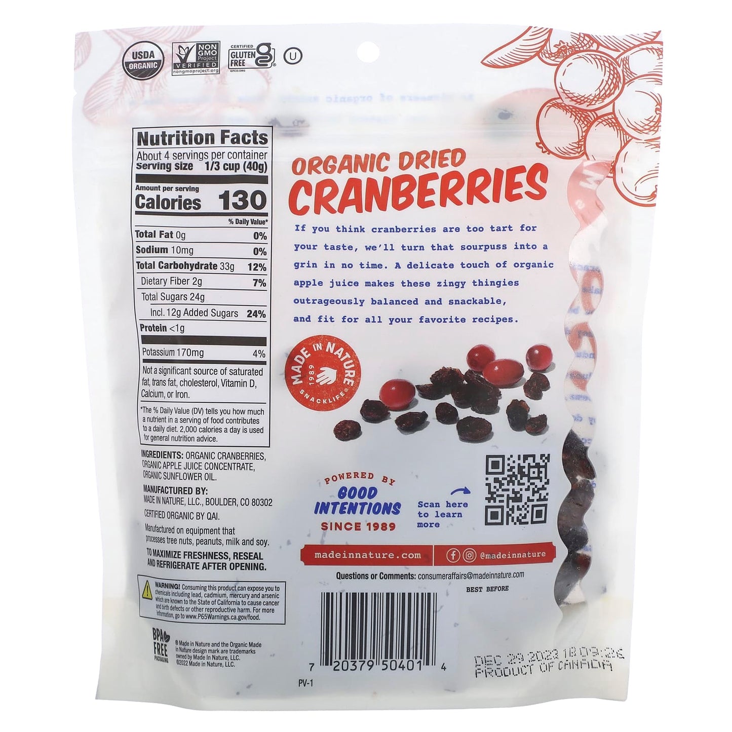 Made in Nature, Organic Dried Cranberries, With Organic Apple Juice, 5 oz (142 g) - Image 2