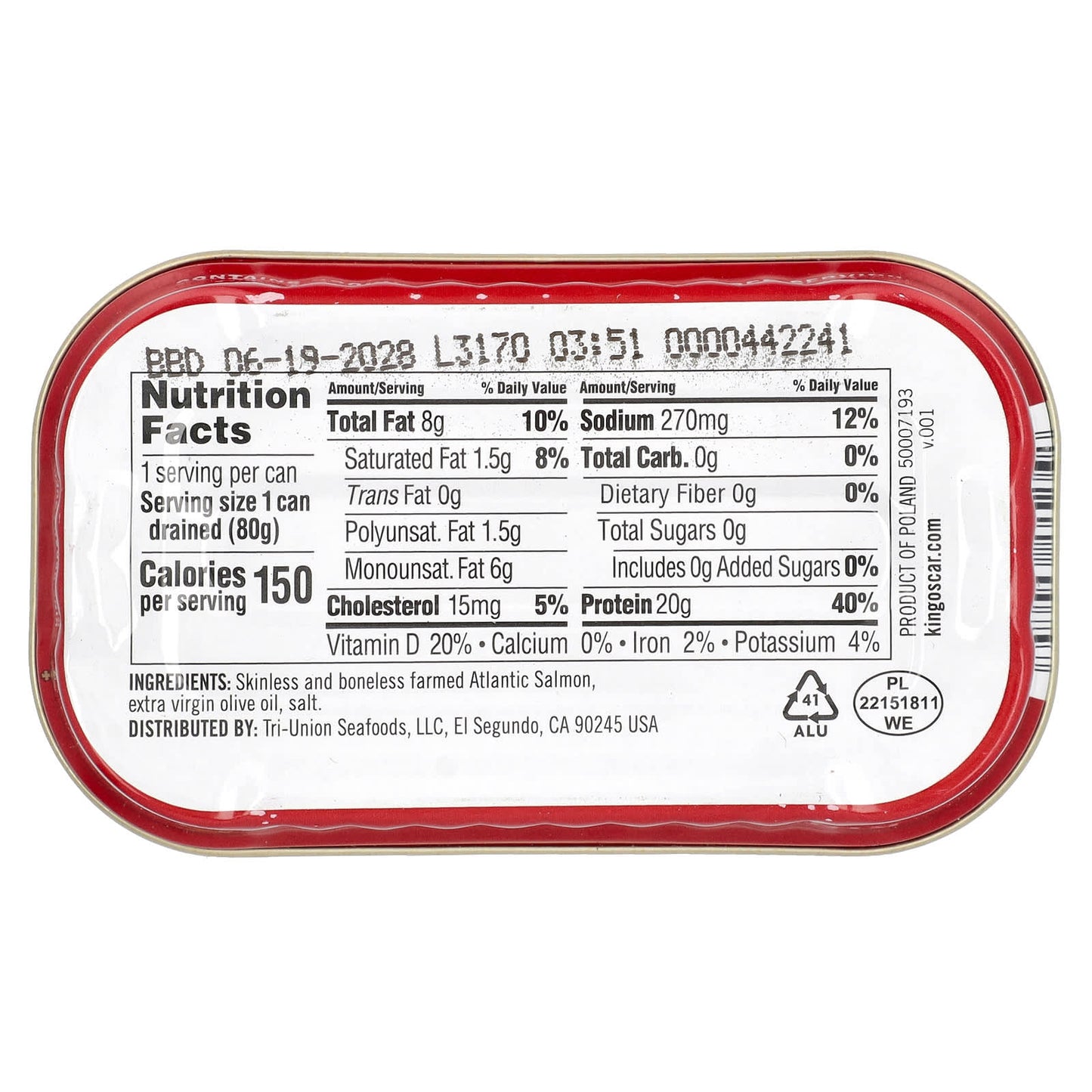 King Oscar, Skinless & Boneless Salmon in Extra Virgin Olive Oil, 4.05 oz (115 g) - Image 2