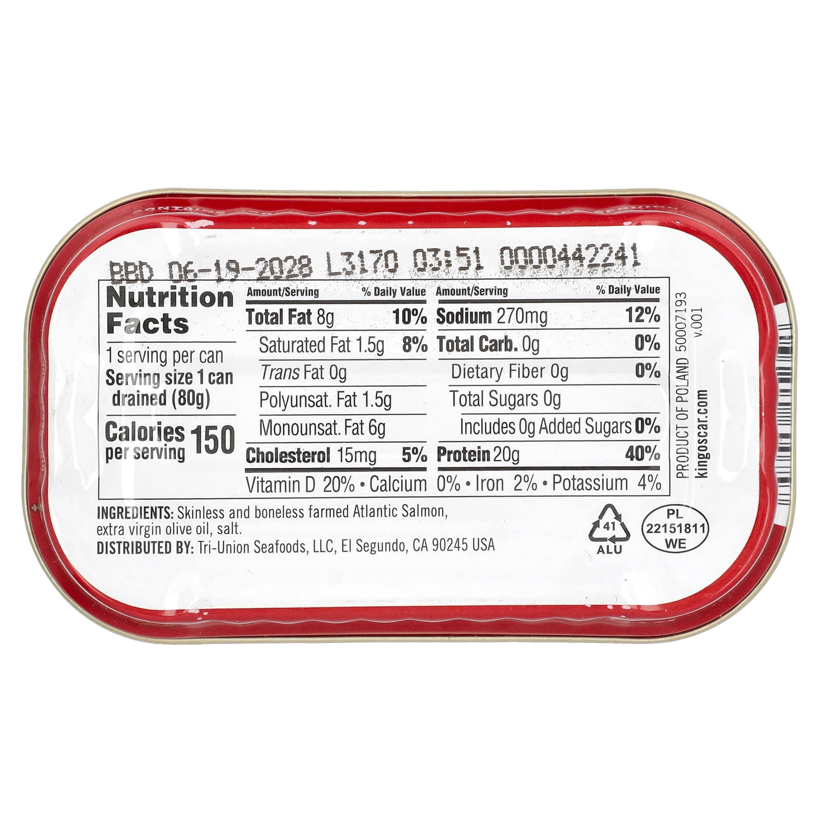 King Oscar, Skinless & Boneless Salmon in Extra Virgin Olive Oil, 4.05 oz (115 g) - Image 2