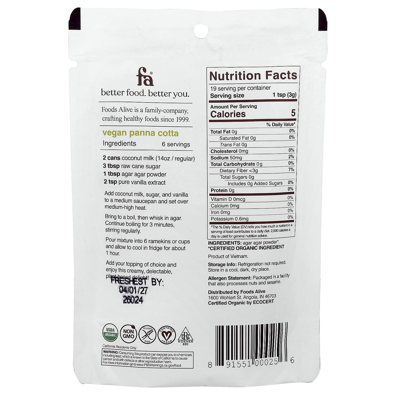Foods Alive Agar Agar Powder - Plant-Based Gelatin Substitute - Image 2