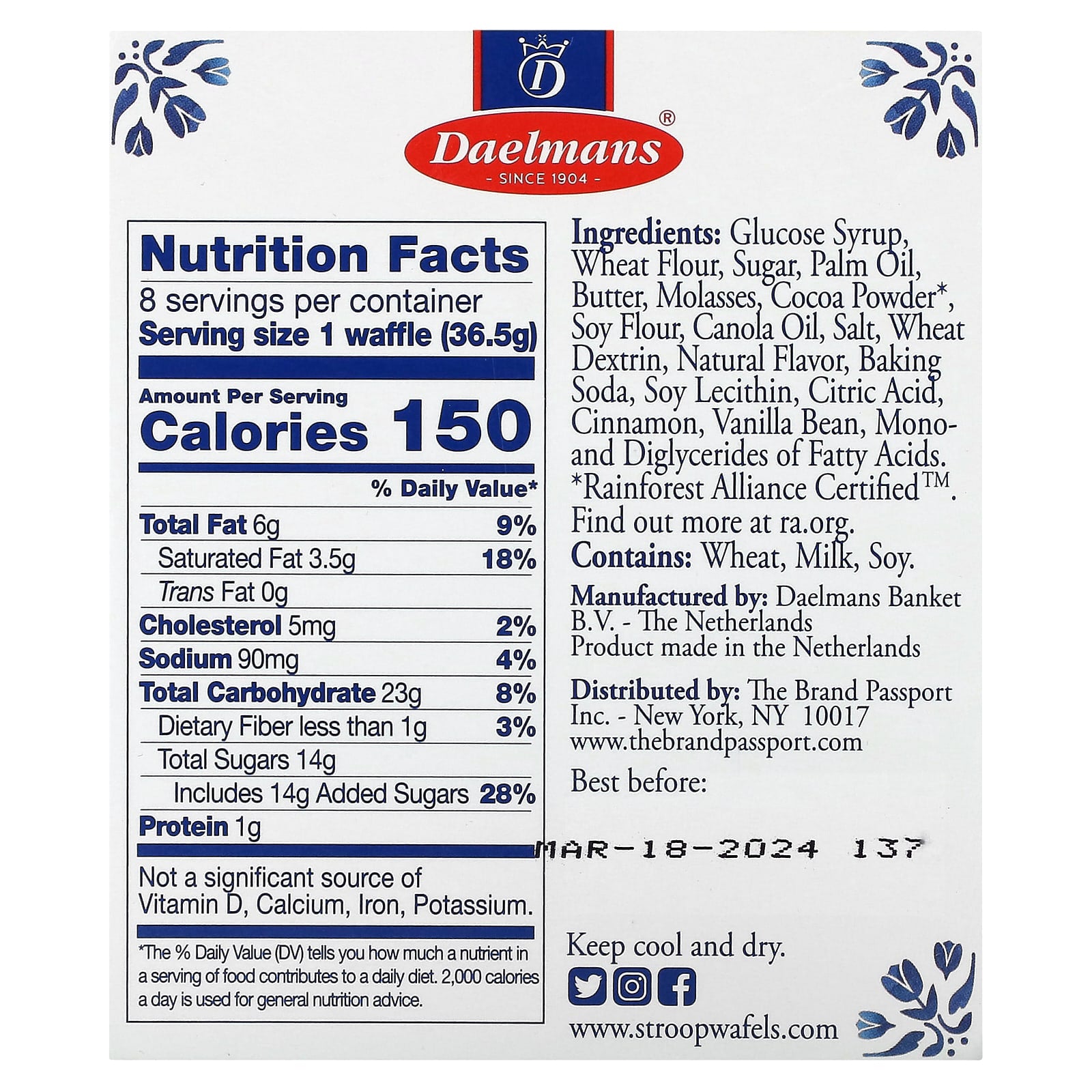Authentic Dutch Chocolate Stroopwafels by Daelmans - 8 Waffles, 10.23 oz - Image 2