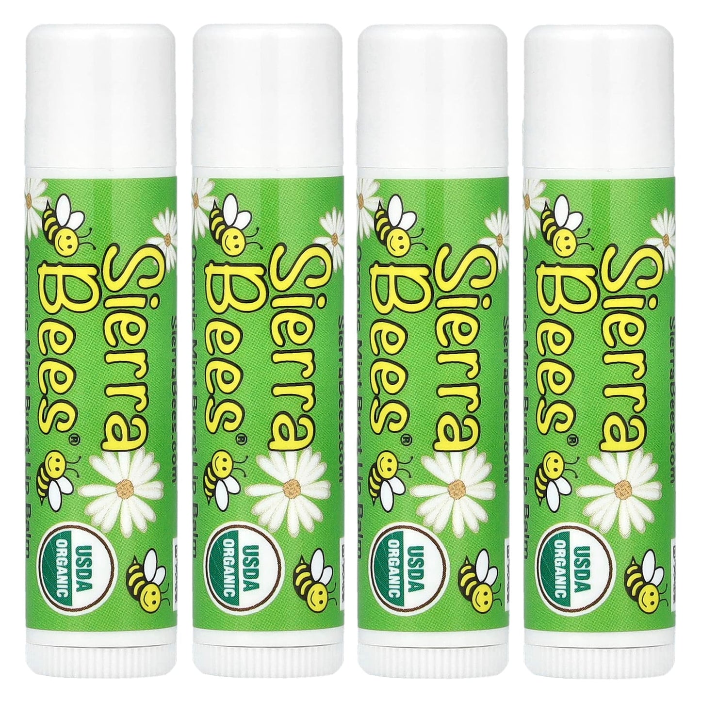 Sierra Bees Organic Lip Balm, Mint Burst, 4 Pack, 0.15 oz Each, USDA Certified - Image 1