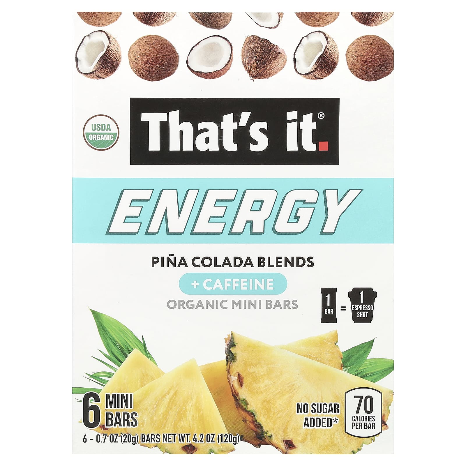 That's It, Energy, Organic Mini Bars, Pina Colada Blends, 6 Mini Bars, 0.7 oz (20 g) Each - Image 1