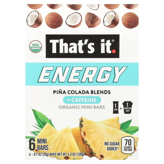 That's It, Energy, Organic Mini Bars, Pina Colada Blends, 6 Mini Bars, 0.7 oz (20 g) Each - Image 1