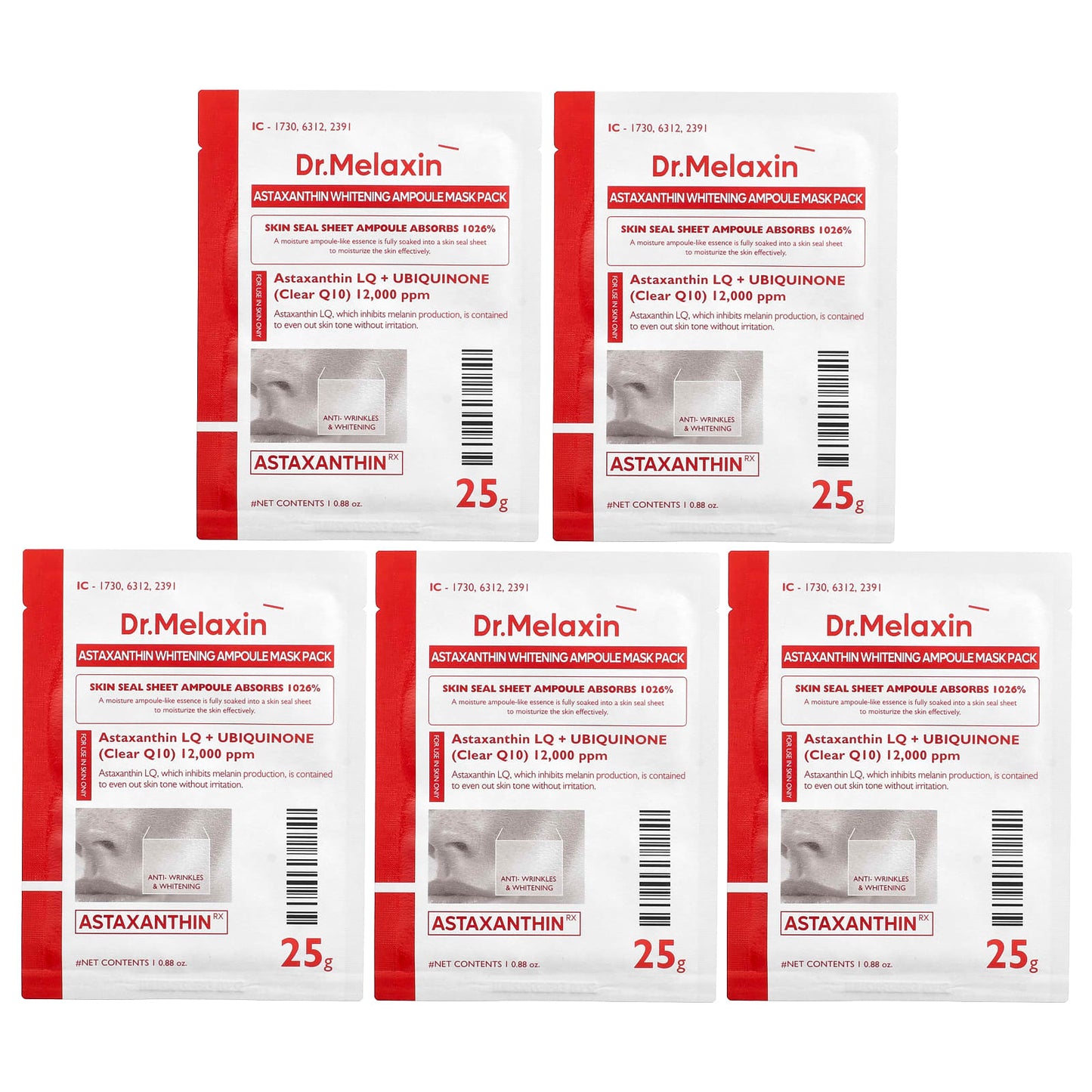 AstaxanthinRX Whitening Beauty Mask Pack by Dr.Melaxin - 5 Sheets - Image 1