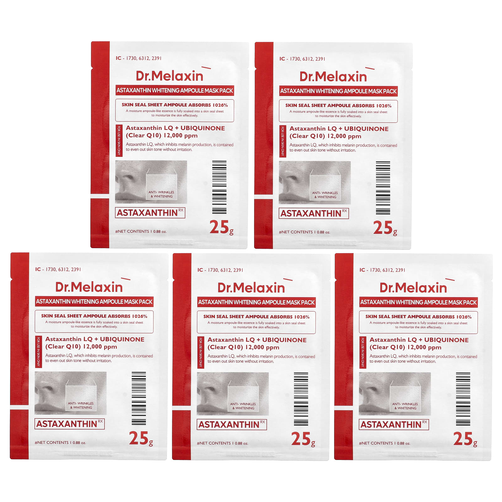 AstaxanthinRX Whitening Beauty Mask Pack by Dr.Melaxin - 5 Sheets - Image 1