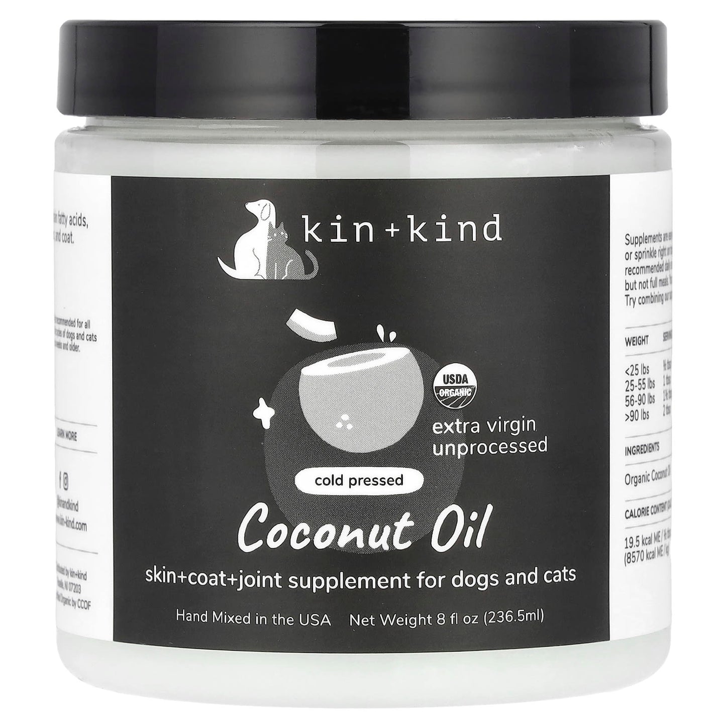 Kin+Kind, Coconut Oil, For Dogs & Cats, 8 fl oz (236.5 ml) - Image 1
