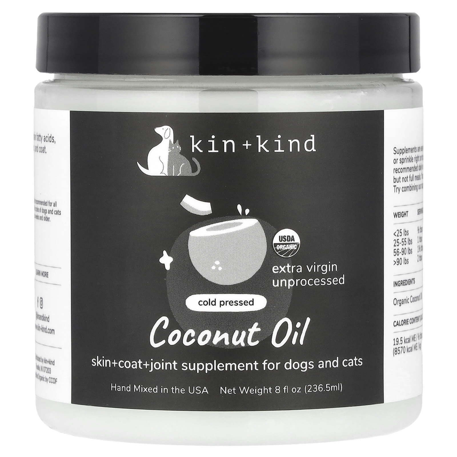 Kin+Kind, Coconut Oil, For Dogs & Cats, 8 fl oz (236.5 ml) - Image 1