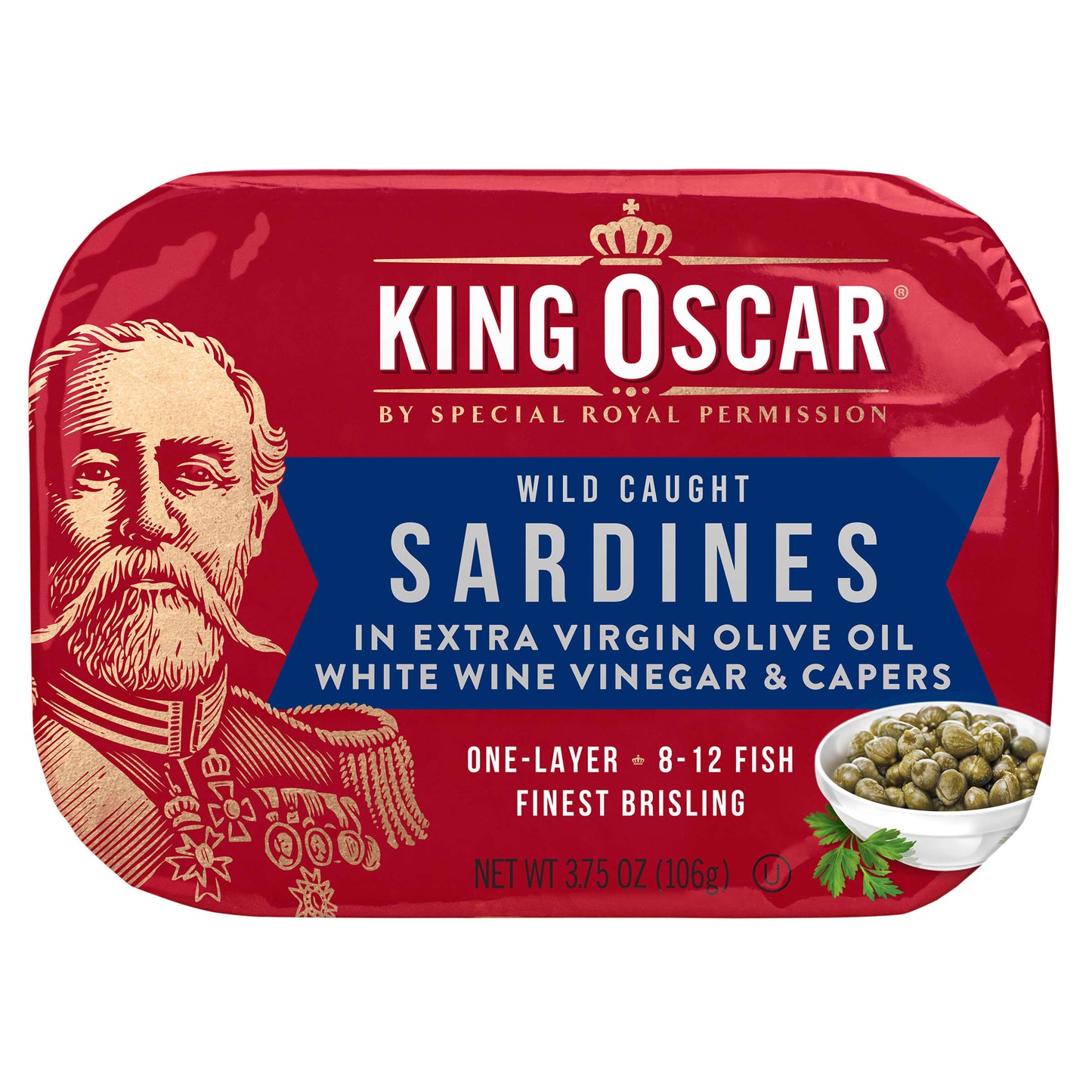 King Oscar, Wild Caught Sardines In Extra Virgin Olive Oil, White Wine Vinegar & Capers, 3.75 oz (106 g) - Image 1