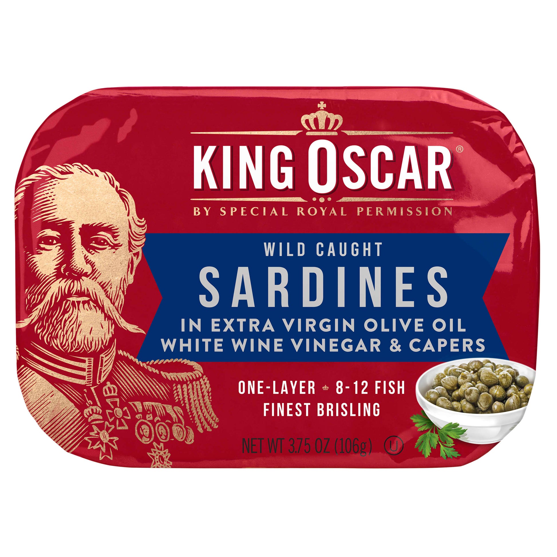 King Oscar, Wild Caught Sardines In Extra Virgin Olive Oil, White Wine Vinegar & Capers, 3.75 oz (106 g) - Image 1