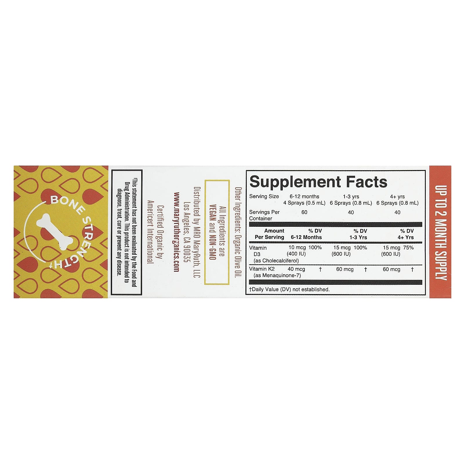 MaryRuth's, Vegan Vitamin D3 + K2 Liquid Spray, Unflavored, 1 fl oz (30 ml) - Image 2