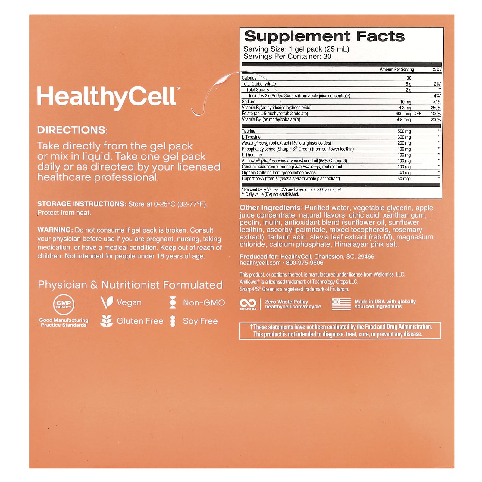 HealthyCell, Focus & Recall, Peach Pineapple, 30 Gel Packs, 0.84 fl oz (25 ml) Each