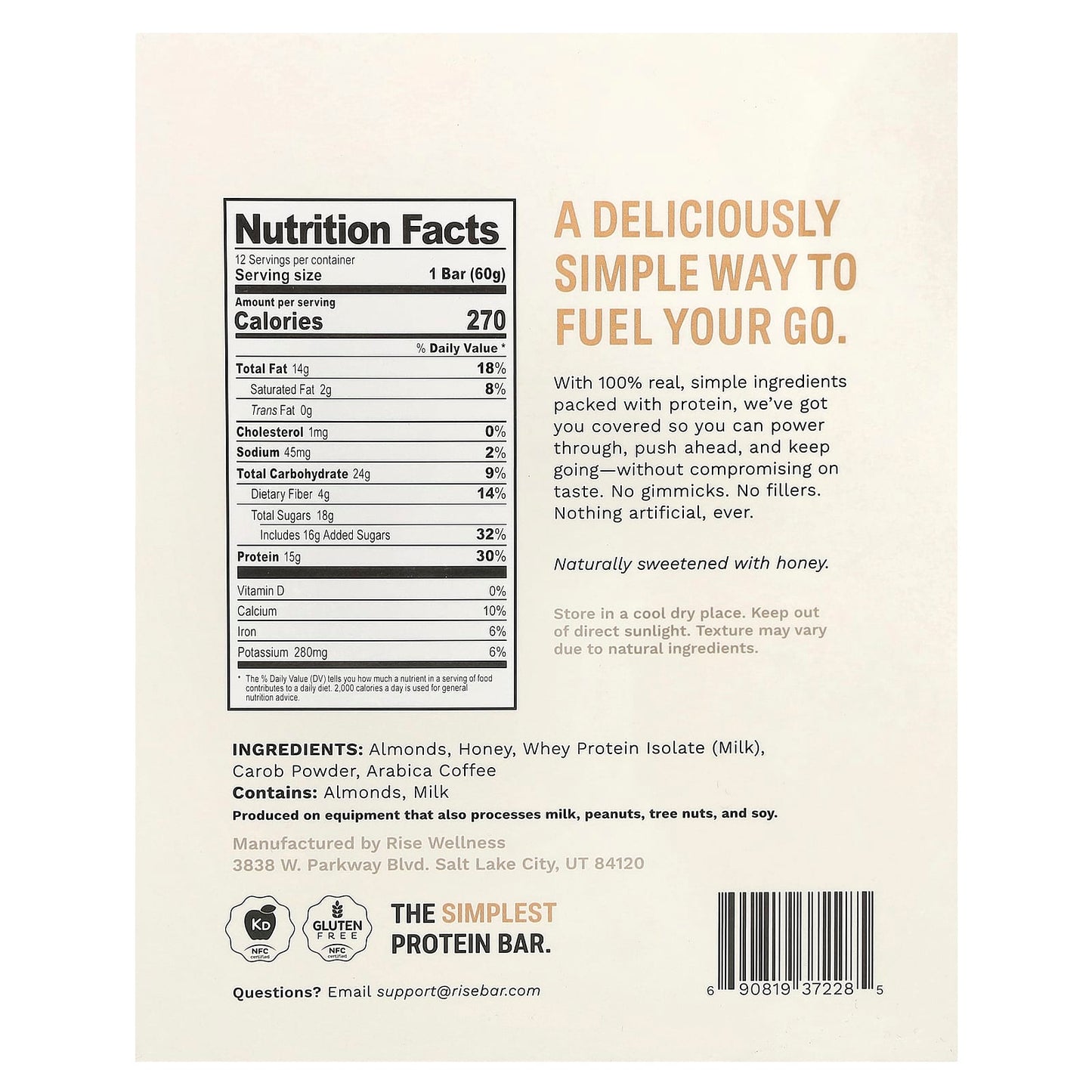 Rise Bar, Protein Bar, Mocha Almond , 12 Bars, 2.1 oz (60 g) Each - Image 2