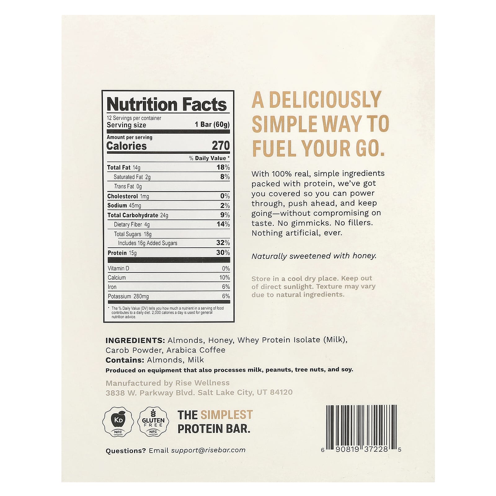 Rise Bar, Protein Bar, Mocha Almond , 12 Bars, 2.1 oz (60 g) Each - Image 2