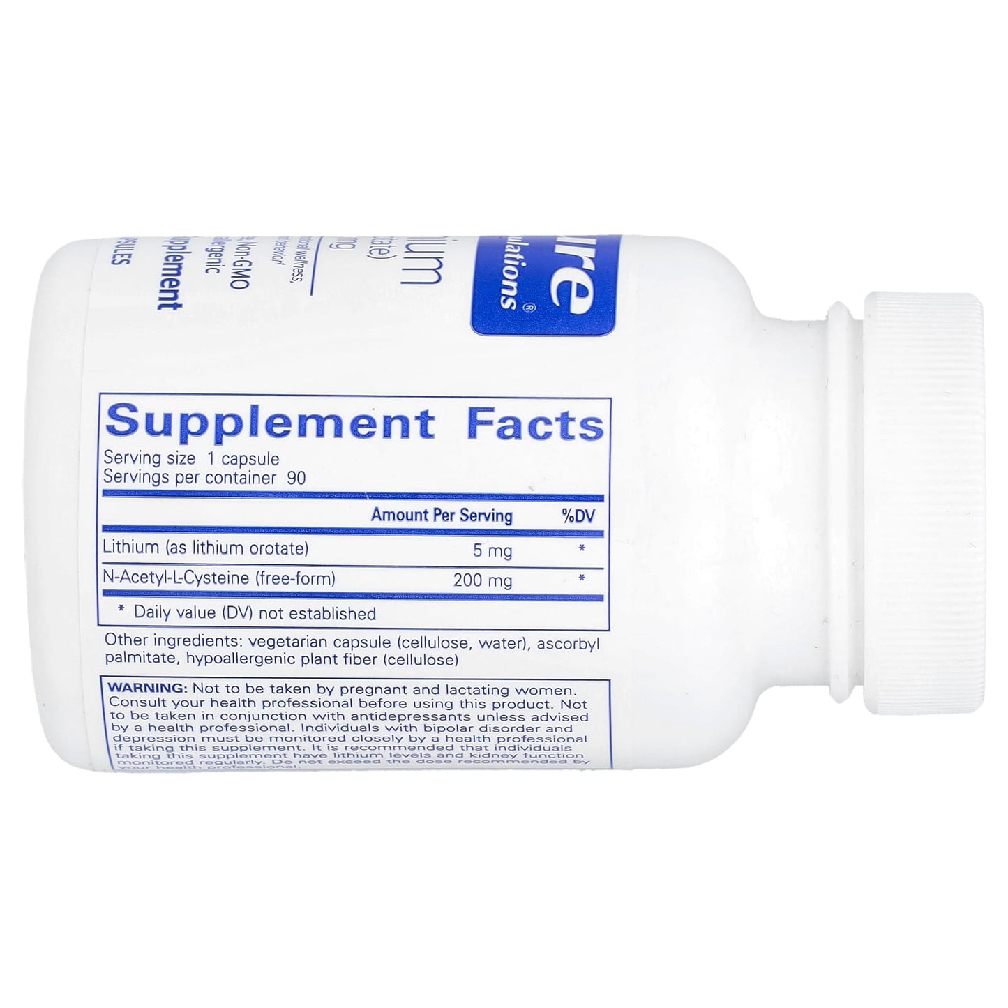 Pure Encapsulations, Lithium (Orotate), 5 mg, 90 Capsules - Image 2