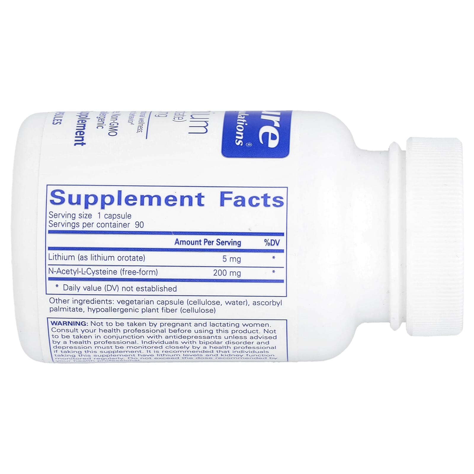 Pure Encapsulations, Lithium (Orotate), 5 mg, 90 Capsules - Image 2