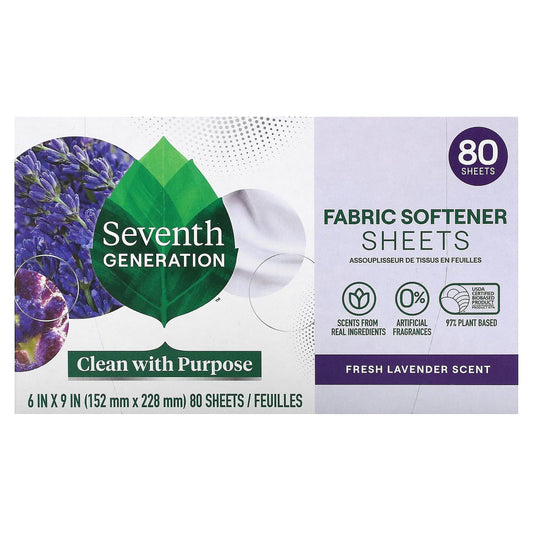 Seventh Generation, Fabric Softener Sheets, Fresh Lavender, 80 Sheets - Image 1