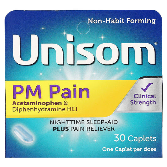 Unisom, PM Pain,  Nighttime Sleep-Aid Plus Pain Reliever, 30 Caplets - Image 1