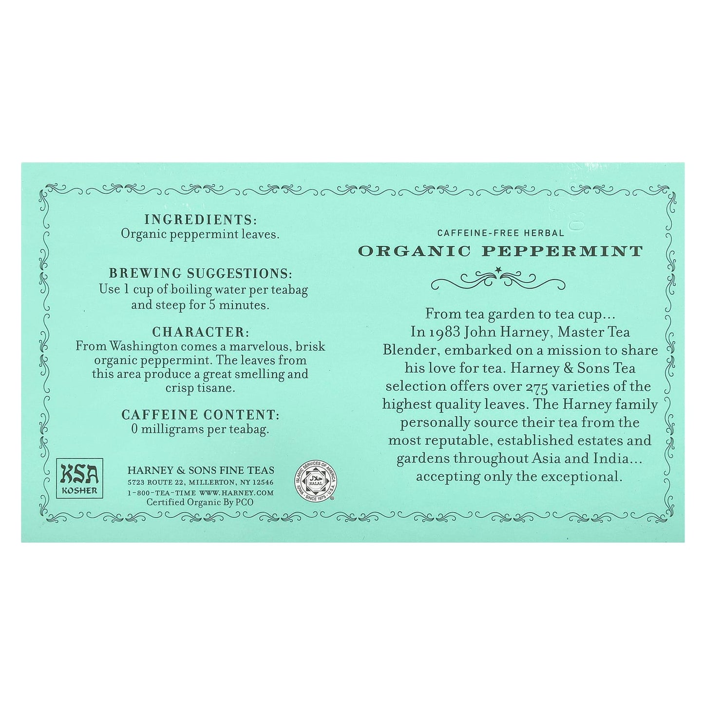 Harney & Sons Organic Peppermint Herbal Tea, Caffeine-Free, 50 Tea Bags - Image 2