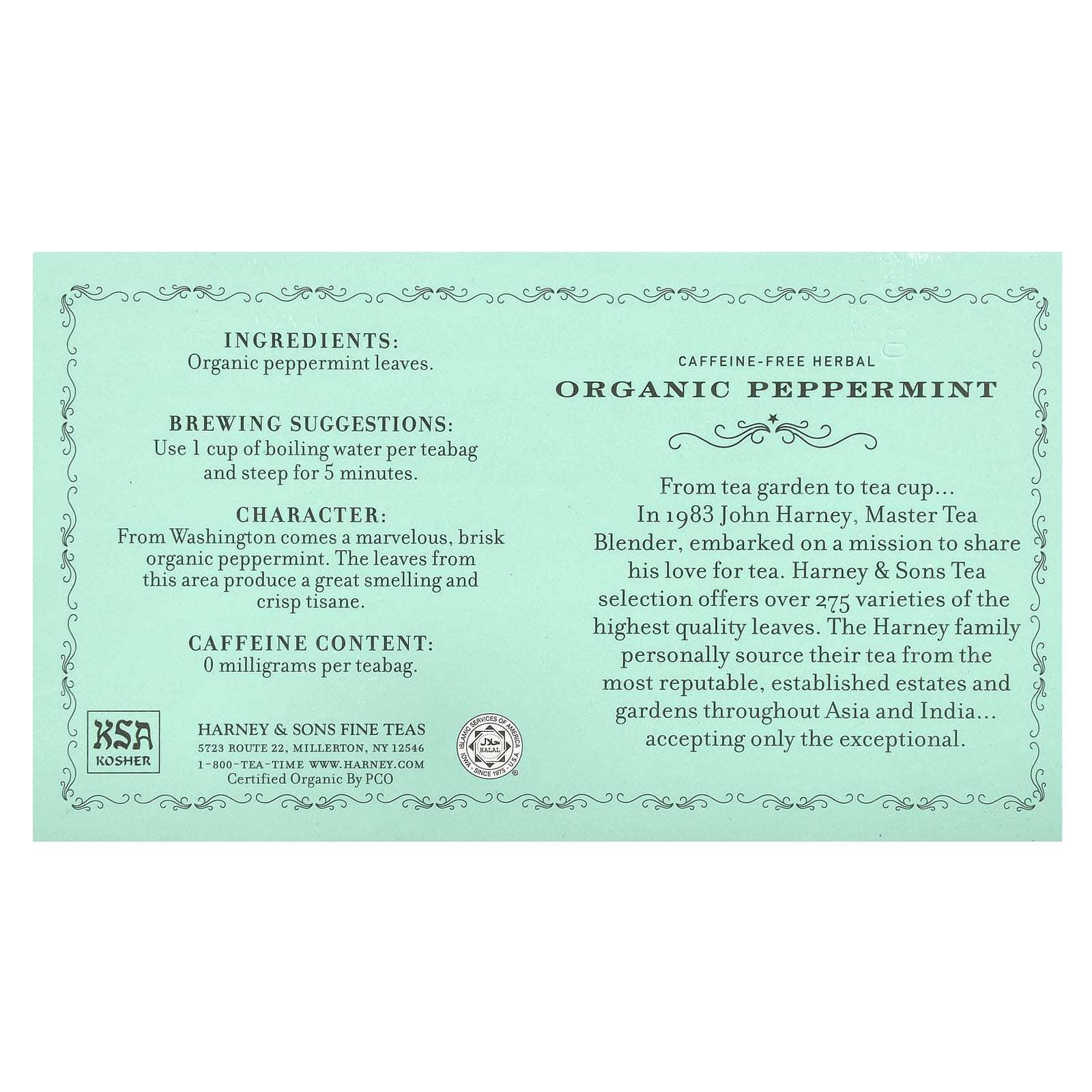 Harney & Sons Organic Peppermint Herbal Tea, Caffeine-Free, 50 Tea Bags - Image 2