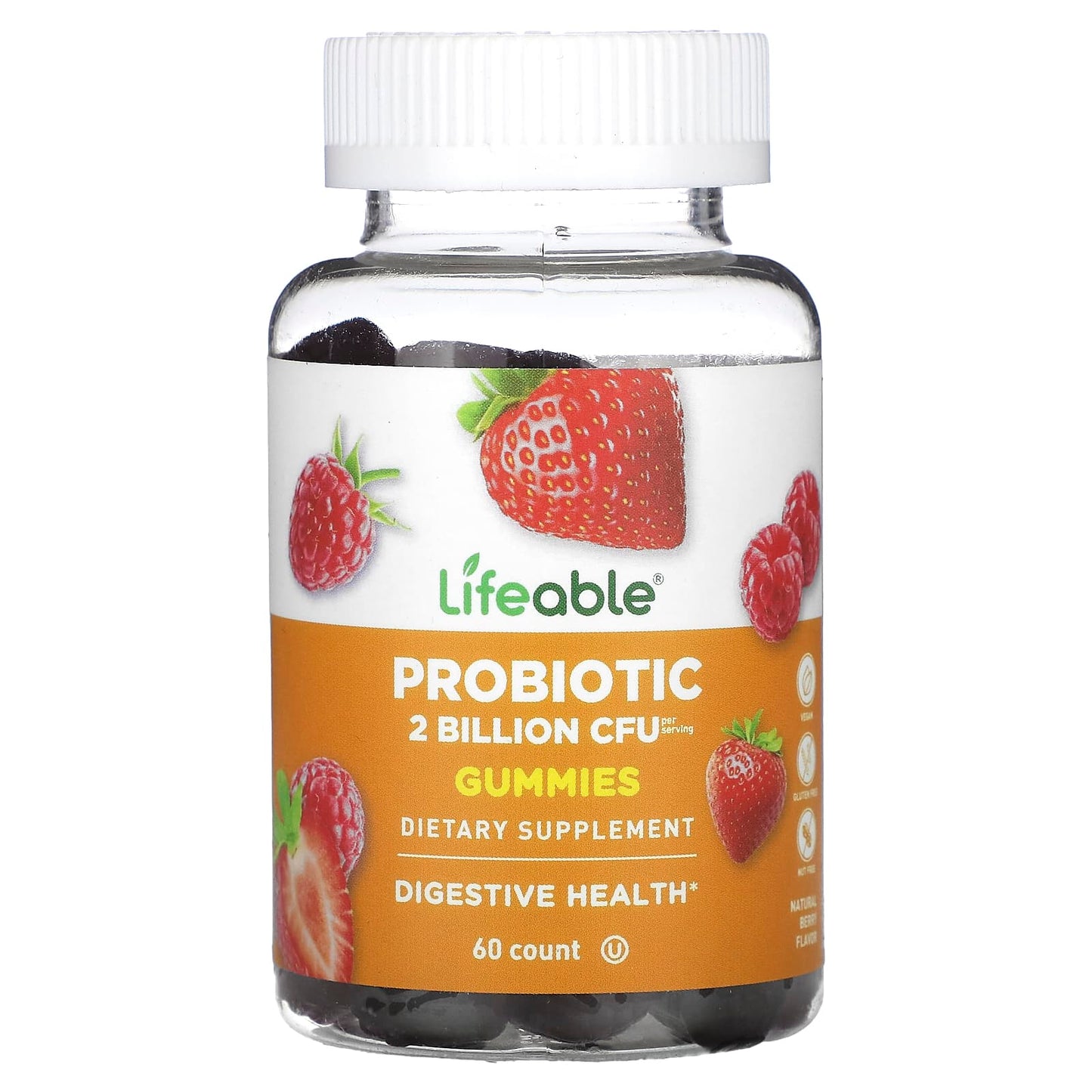 Lifeable, Probiotic Gummies, Natural Berry, 60 Gummies (1 Billion CFU per Gummy) - Image 1