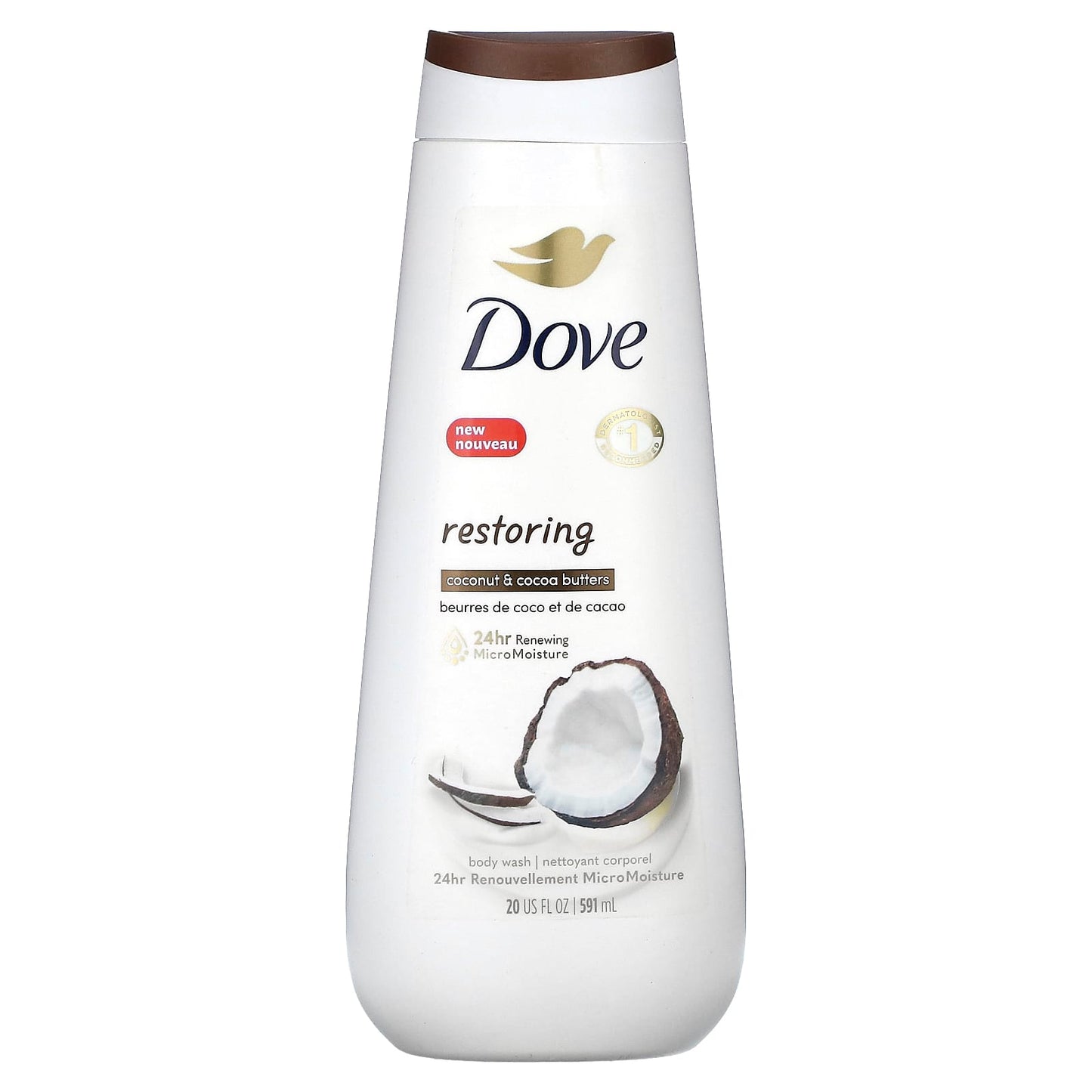 Dove Coconut & Cocoa Butters Body Wash, 20 fl oz (591 ml) - Image 1