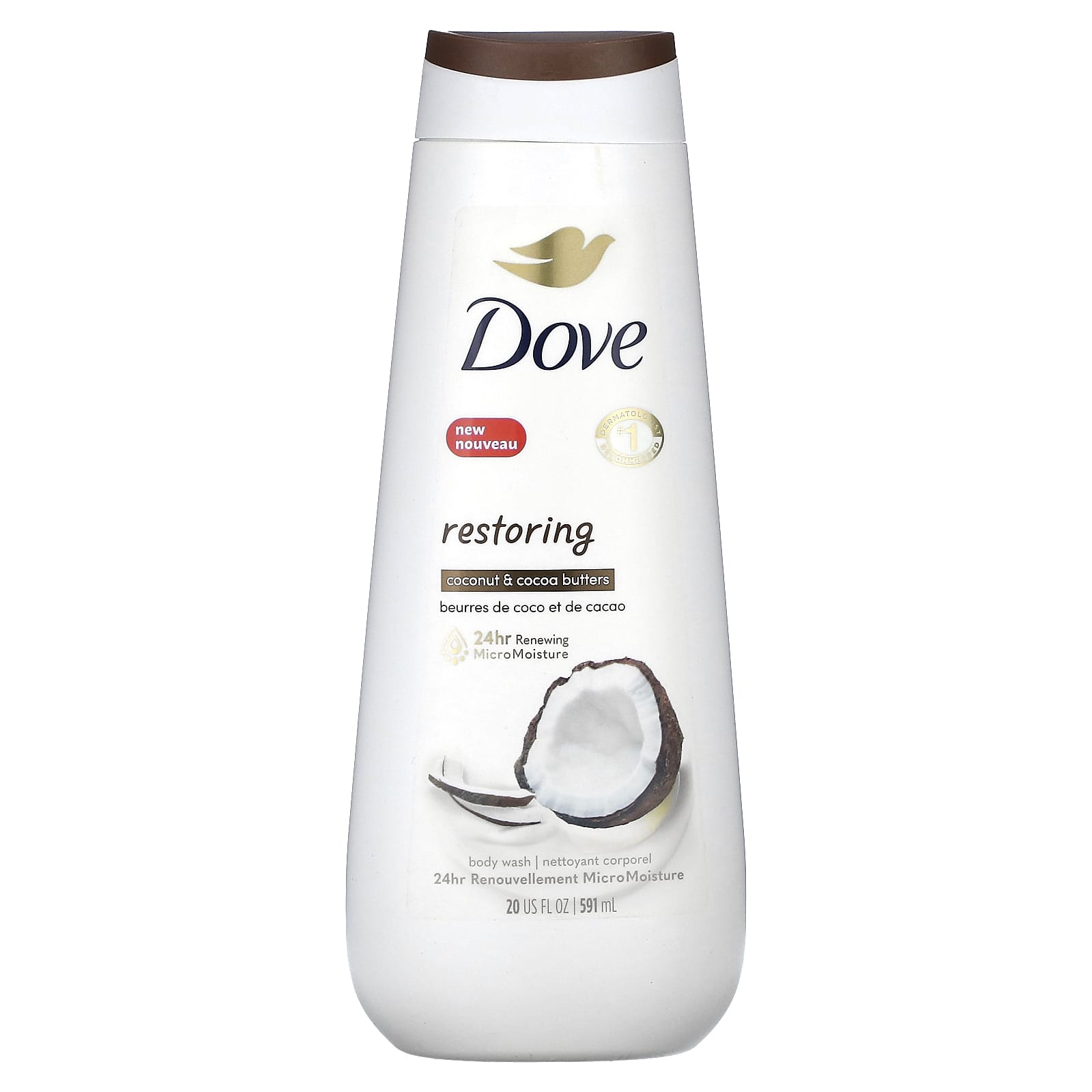 Dove Coconut & Cocoa Butters Body Wash, 20 fl oz (591 ml) - Image 1