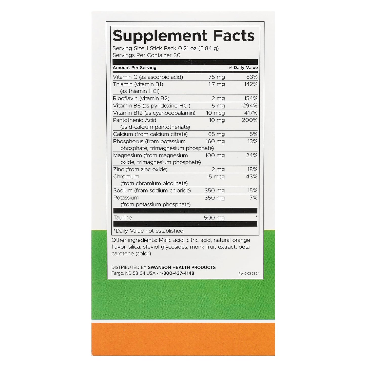 Swanson, Simply Hydrate, Electrolyte Hydration Mix, Orange, 30 Stick Packs, 0.21 oz (5.84 g) Each - Image 2
