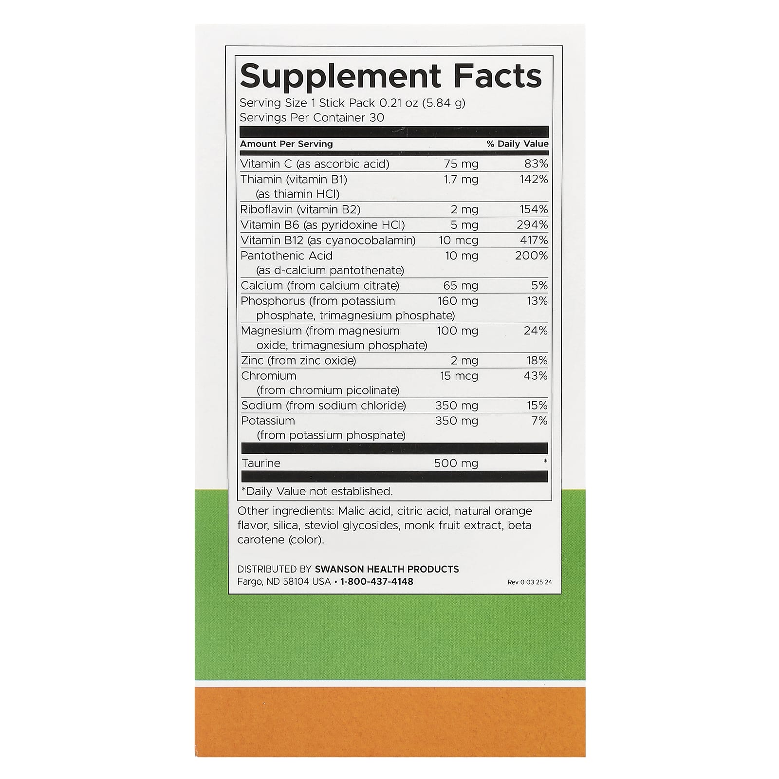 Swanson, Simply Hydrate, Electrolyte Hydration Mix, Orange, 30 Stick Packs, 0.21 oz (5.84 g) Each - Image 2