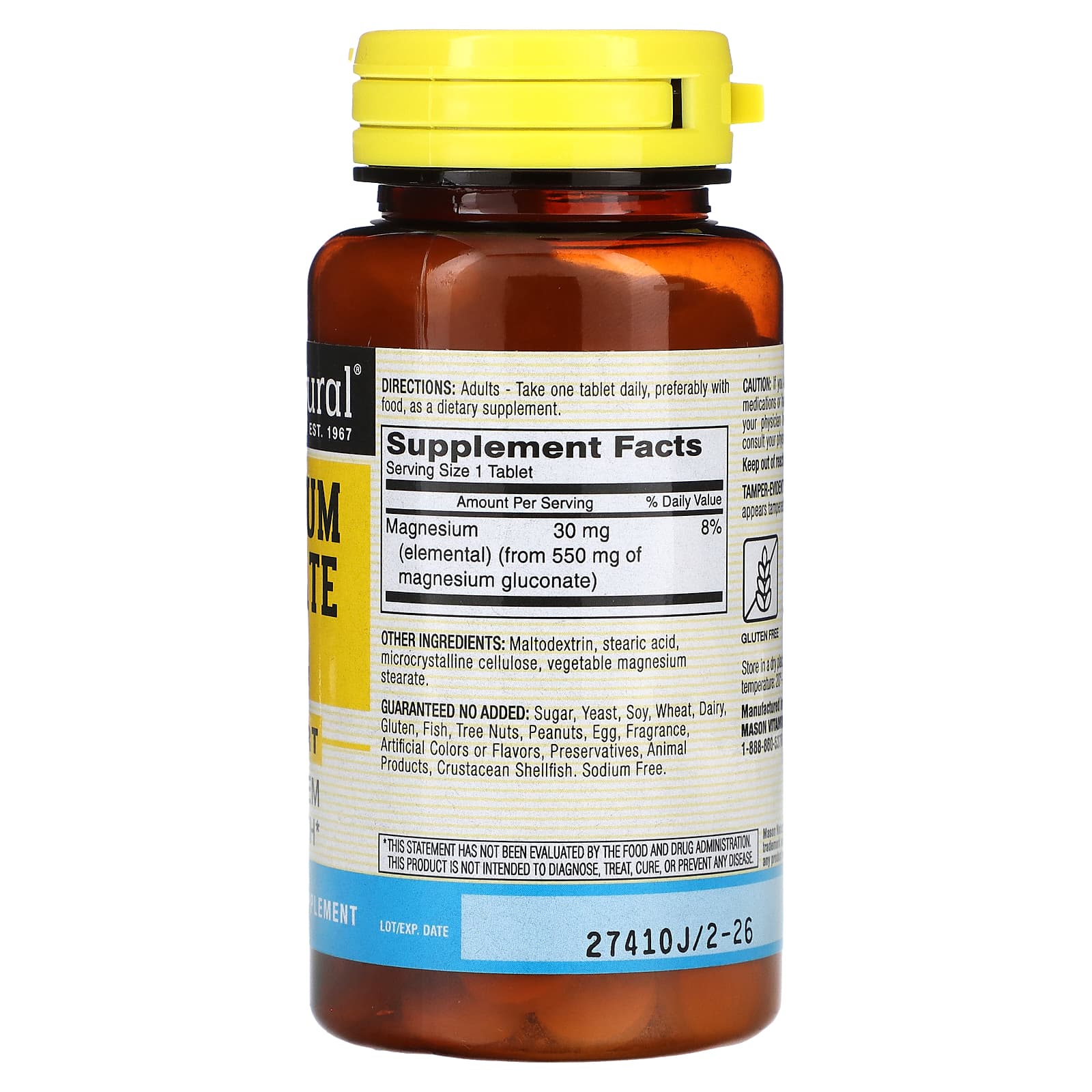 Mason Natural, Magnesium Gluconate, 550 mg, 100 Tablets - Image 2