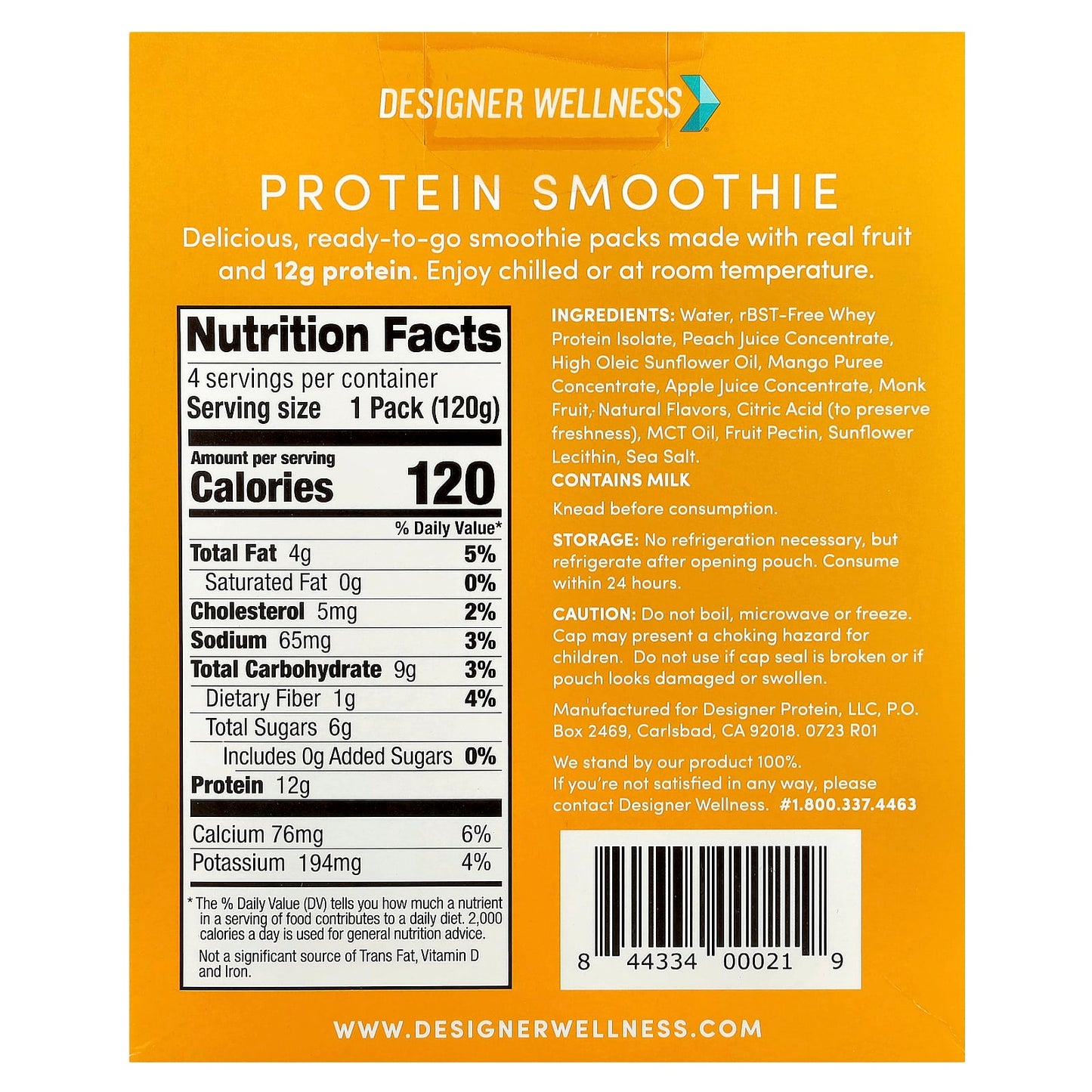 Peach Mango Protein Smoothie Packs - 4.2 oz (120g) Each - Image 2