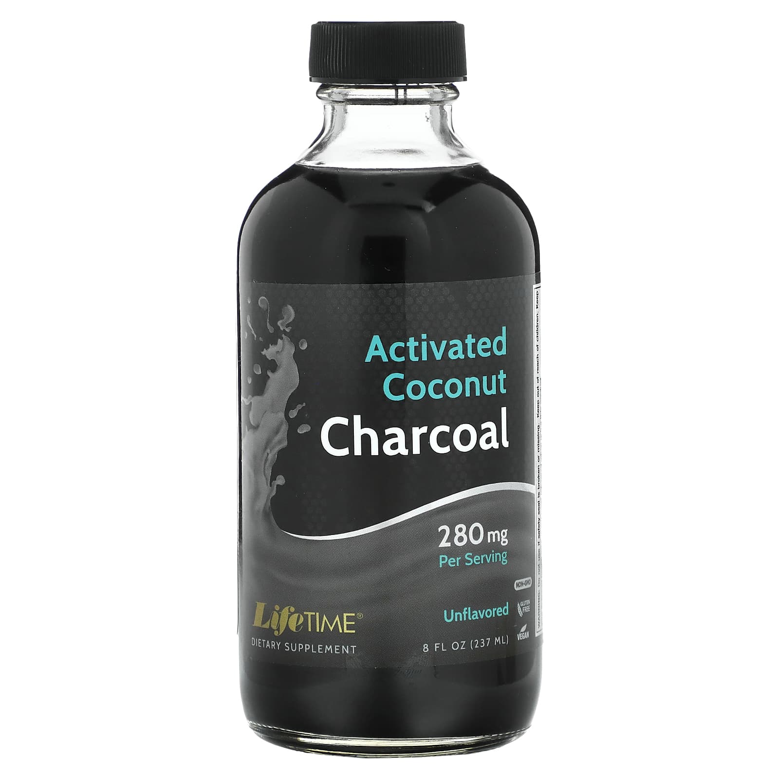 LifeTime Vitamins, Activated Coconut Charcoal, Unflavored, 280 mg, 8 fl oz (237 ml) - Image 1