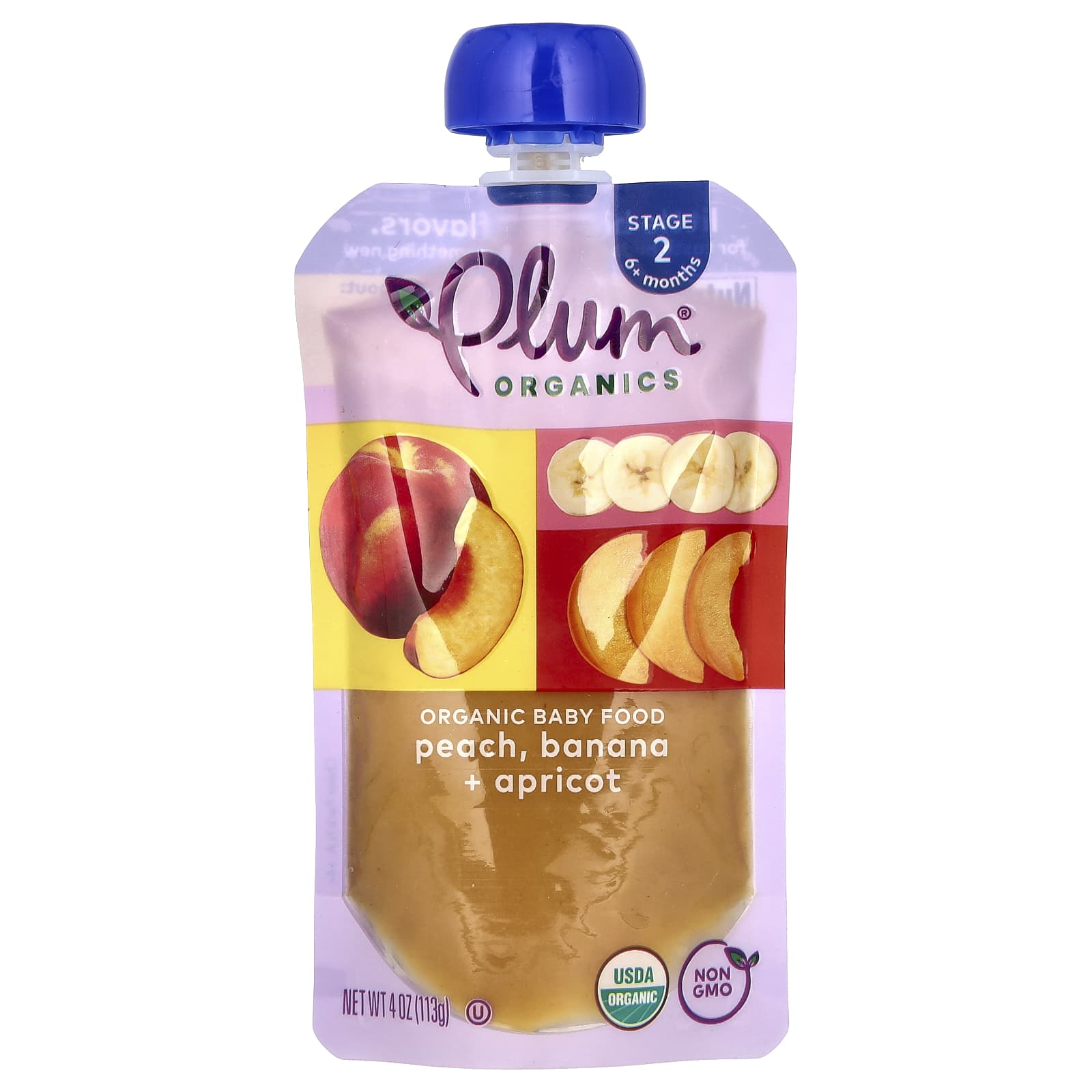 Plum Organics, Organic Baby Food, 6+ Months, Peach, Banana & Apricot, 4 oz (113 g) - Image 1