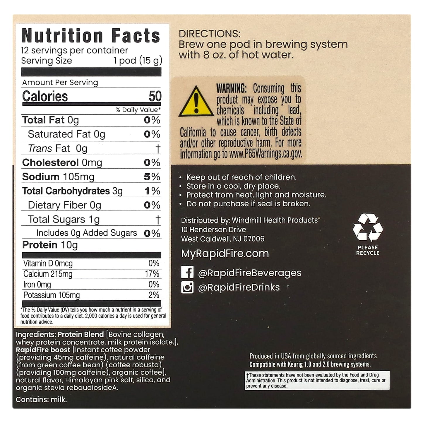 RAPIDFIRE, Protein Coffee Pod, Toasted Hazelnut, Medium Roast, 12 Pods, 6.35 oz (180 g) - Image 2