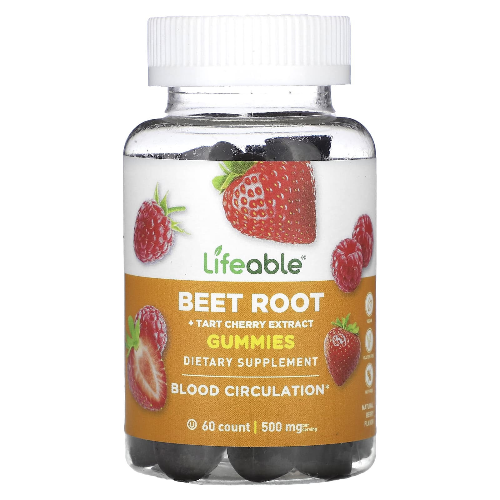 Lifeable, Beet Root + Tart Cherry Extract Gummies, Natural Berry, 60 Gummies - Image 1