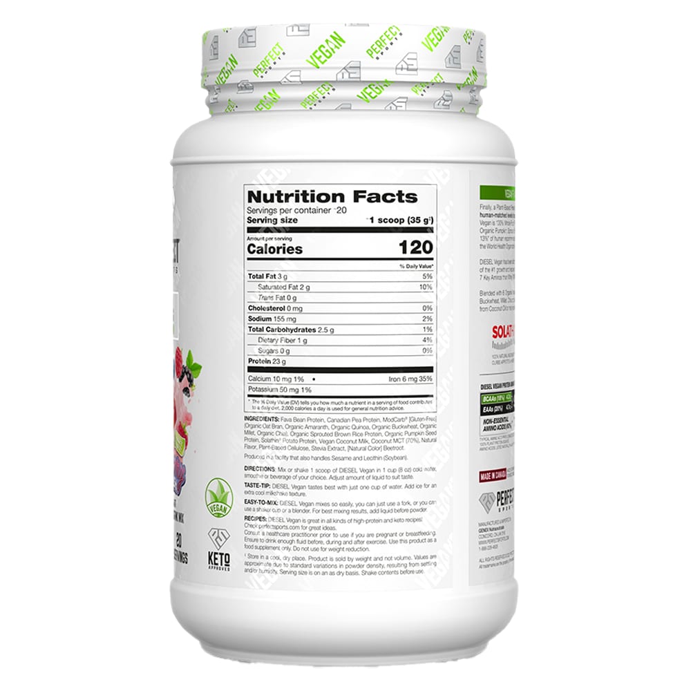 PERFECT Sports, Diesel, Vegan, 100% Plant-Based Protein Blend, Very Berry Splash, 1.5 lb (700 g) - Image 2