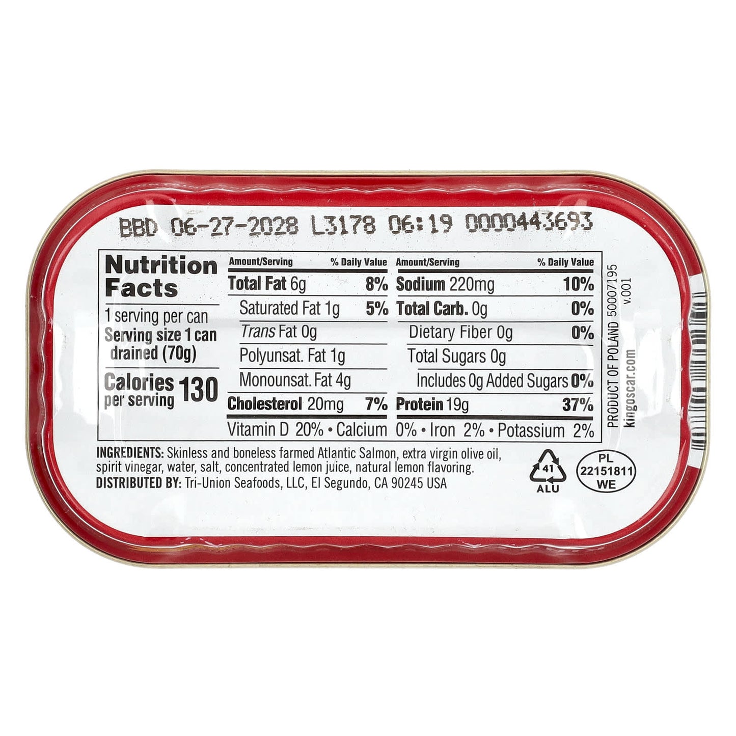 King Oscar, Skinless & Boneless Salmon in Extra Virgin Olive Oil With Lemon, 4.05 oz (115 g) - Image 2