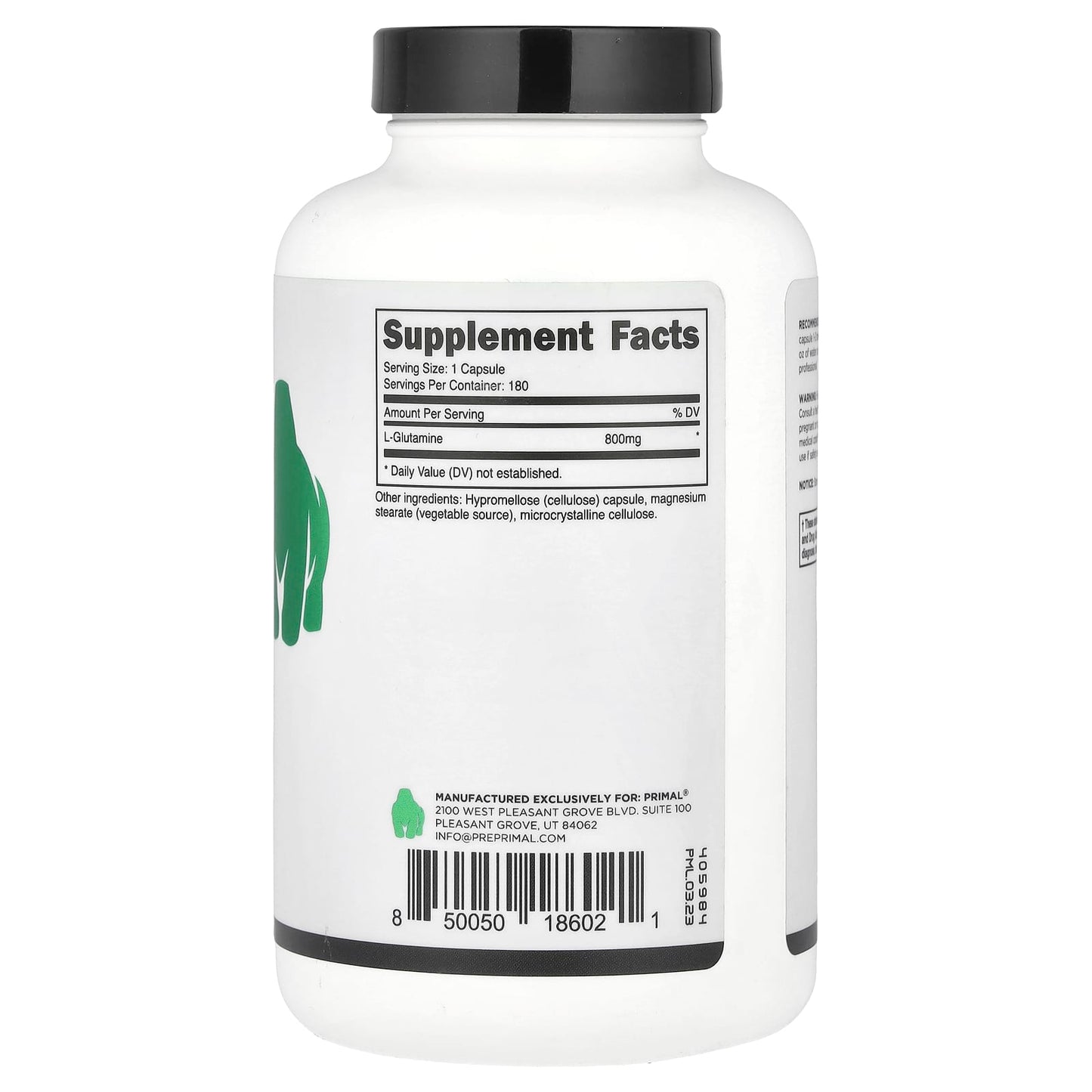 PrePrimal, L-Glutamine, 800 mg, 180 Capsules - Image 2