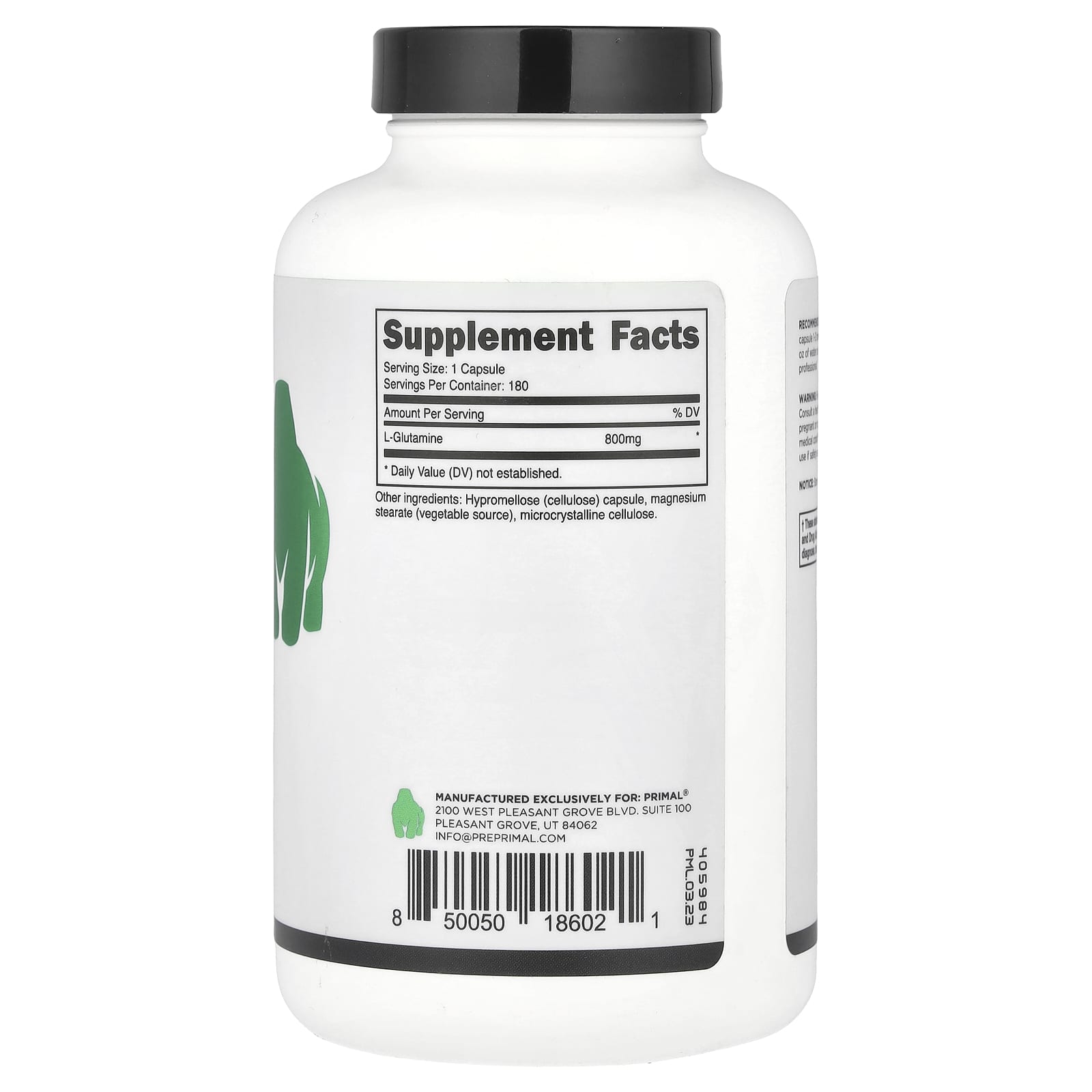 PrePrimal, L-Glutamine, 800 mg, 180 Capsules - Image 2