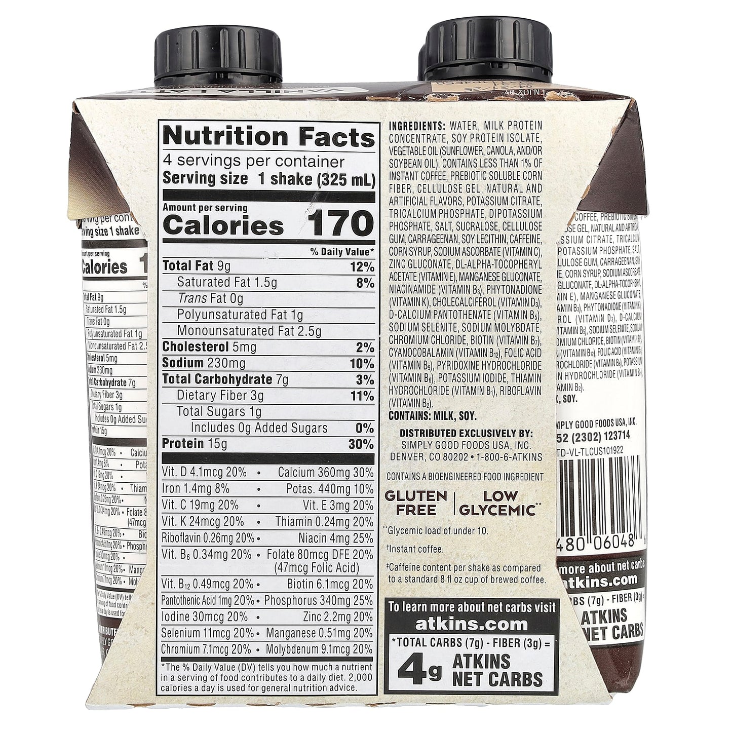 Atkins Vanilla Latte Iced Coffee Protein Shake, 11 fl oz, 4 Shakes, Low Carb - Image 2