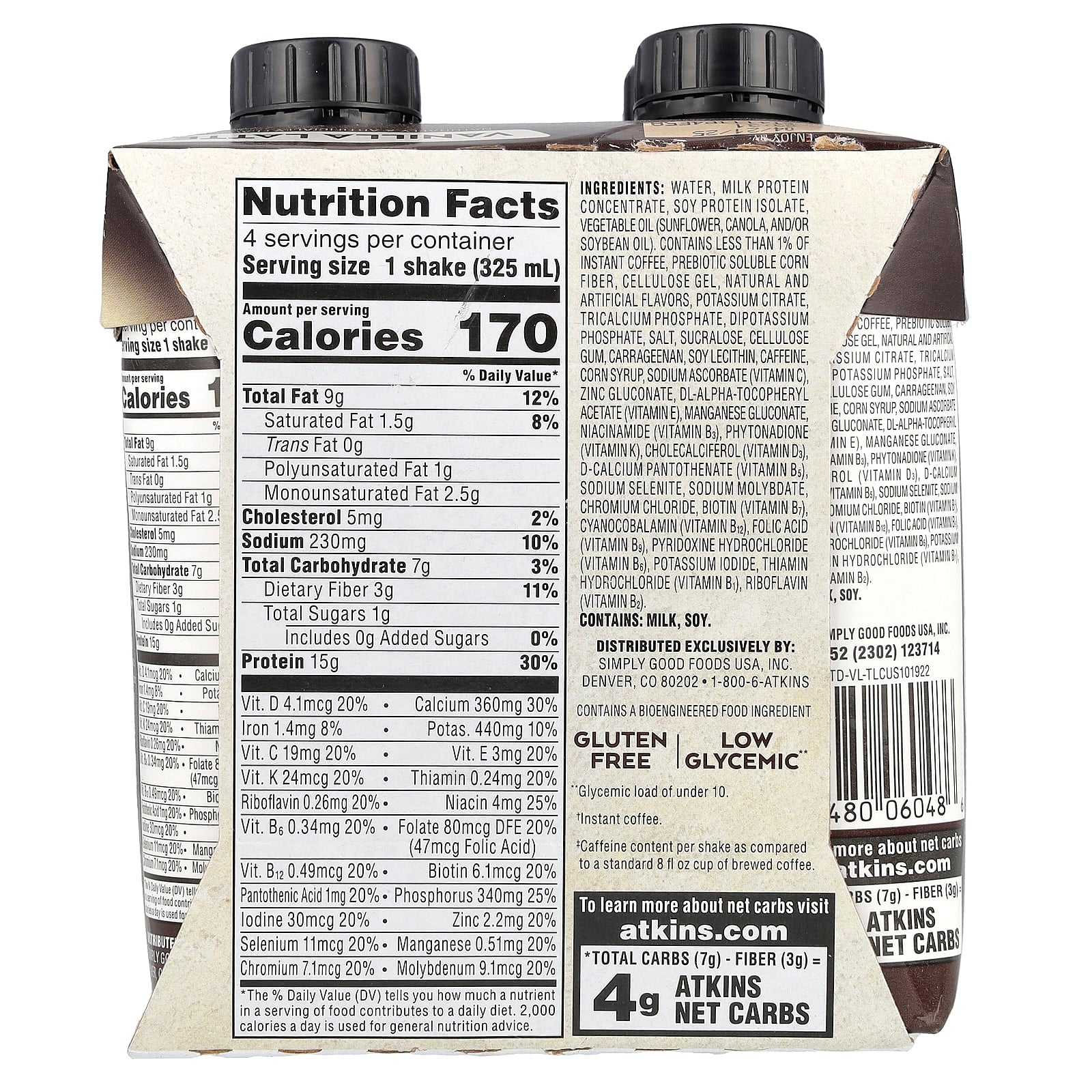 Atkins Vanilla Latte Iced Coffee Protein Shake, 11 fl oz, 4 Shakes, Low Carb - Image 2