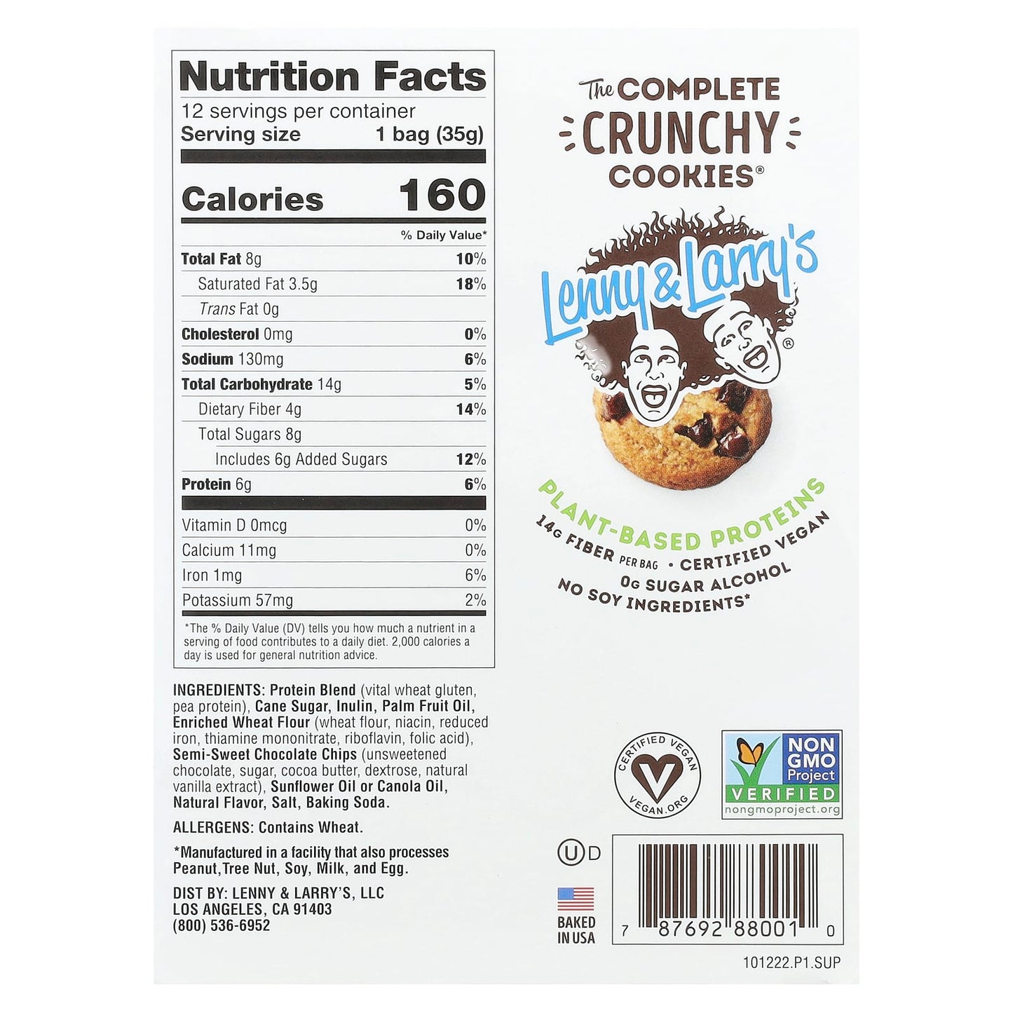Lenny & Larry's, The Complete Crunchy Cookies®, Chocolate Chip, 12 Bags, 1.25 oz (35 g) Each - Image 2