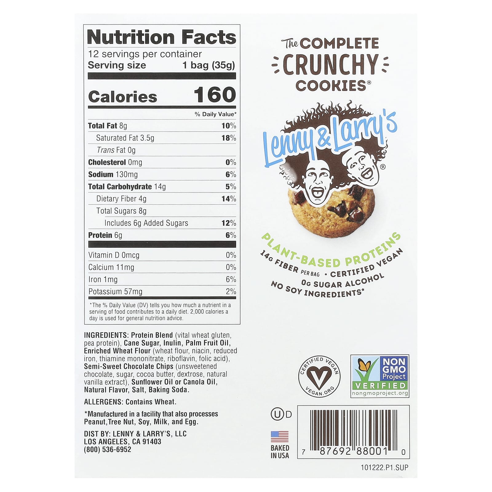 Lenny & Larry's, The Complete Crunchy Cookies®, Chocolate Chip, 12 Bags, 1.25 oz (35 g) Each - Image 2