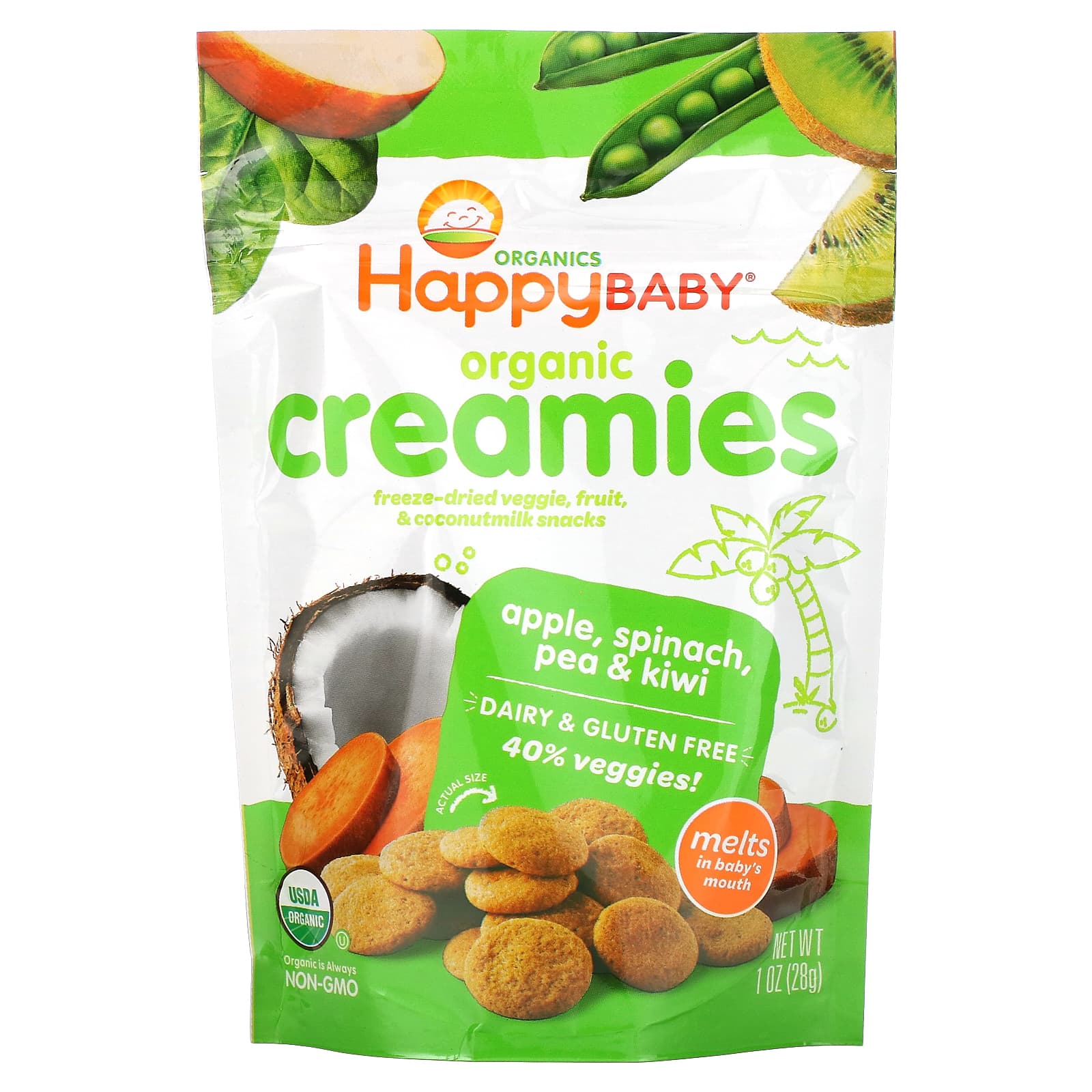 Happy Family Organics Creamies Freeze-Dried Veggie, Fruit & Coconut Milk Snacks for Babies - Image 1