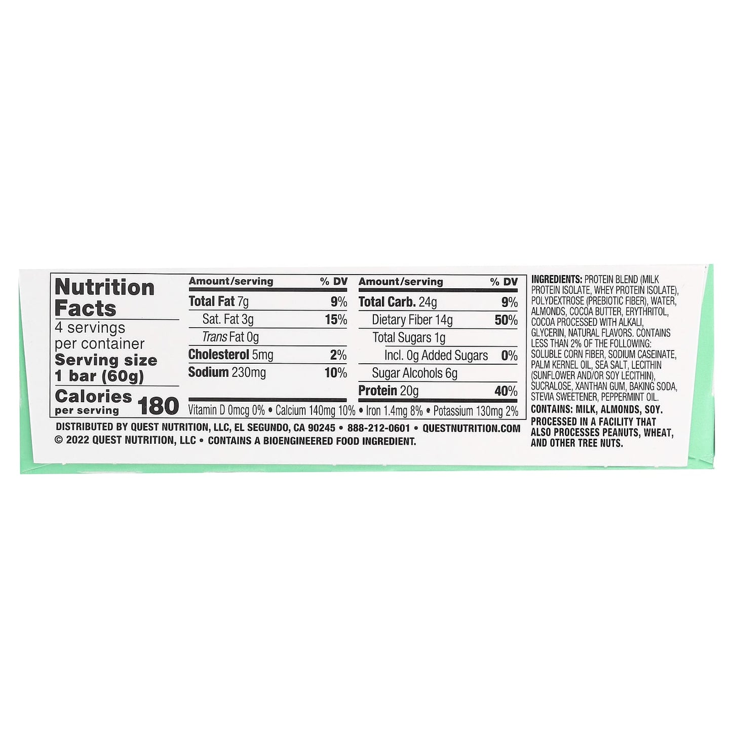 Quest Nutrition, Protein Bar, Mint Chocolate Chunk, 4 Bars, 2.12 oz (60 g) Each - Image 2