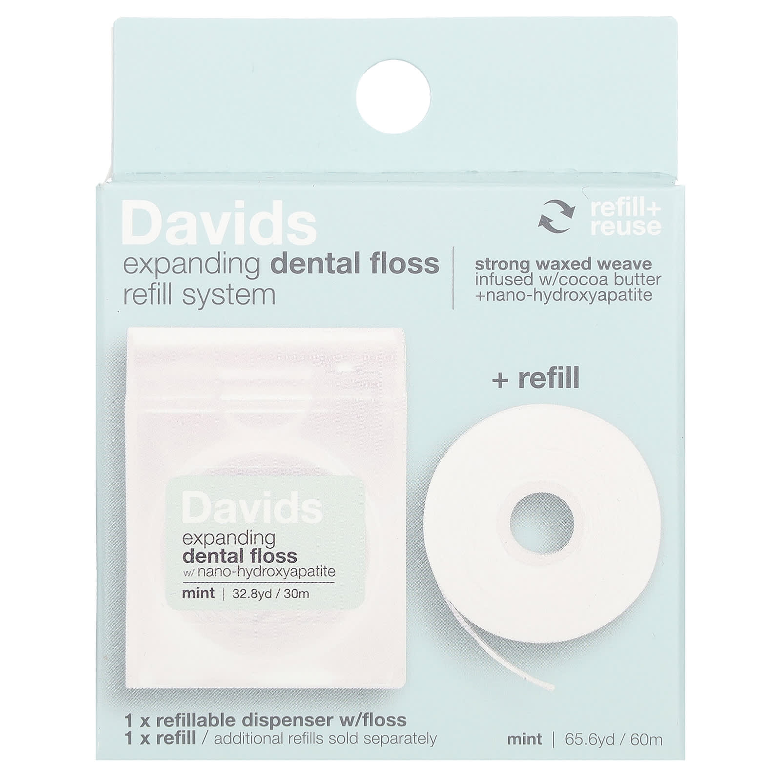Expandable Dental Floss Refill System by Davids, Mint, 2 Count - Image 1